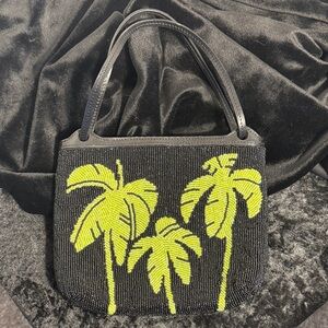 VINTAGE TOMMY BAHAMA | Black with Green Palm Tree Beaded Handbag